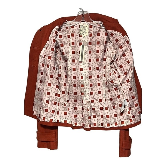 Anthropologie Tulle Kate Coat Wool Blend Burnt Sienna Button Front Slim-Fit - Picture 7 of 8